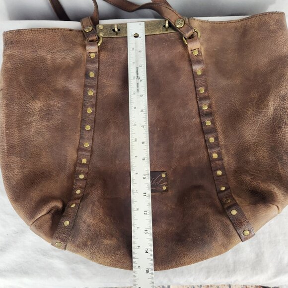 Patricia Nash Benvenuto Tote Brown Leather  Bag Turn Lock Closure Studded Wester - Picture 12 of 12